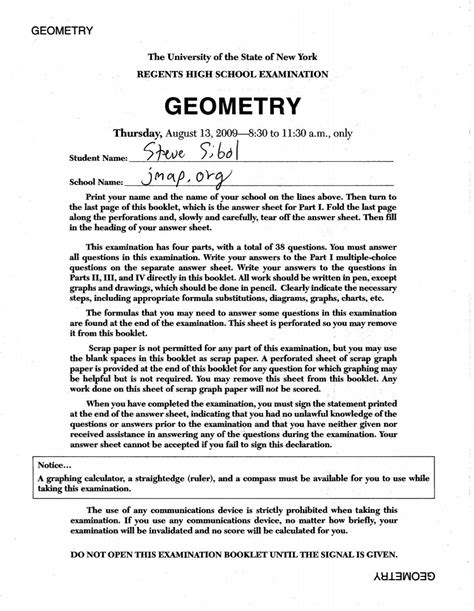 June 2014 Geometry Regents Answer