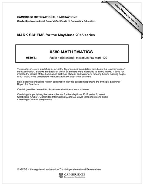 Read Online June 2013 Mark Scheme Paper 43 0580 