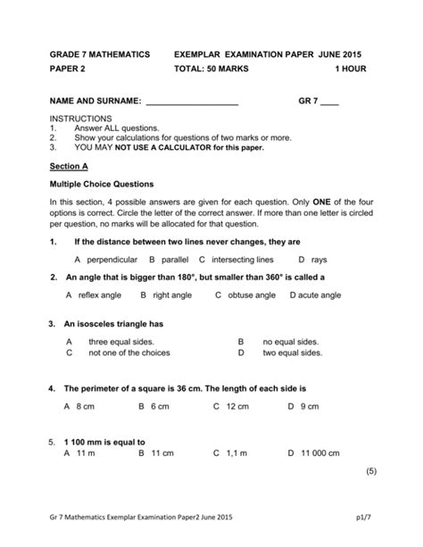 Full Download June Exam Mathematics Paper 1 Exemplars 2014 