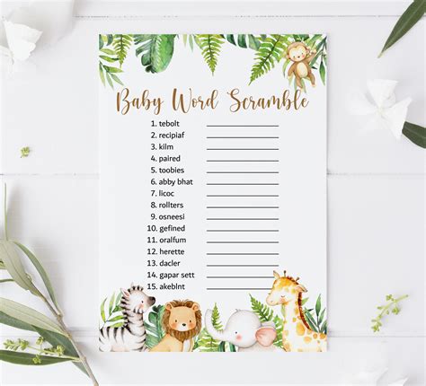 Jungle Baby Shower Games Words