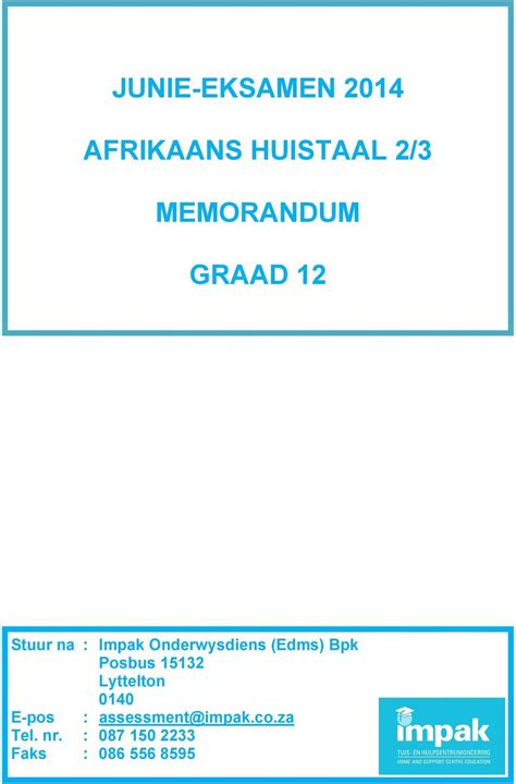Read Online Junie Eksamen 2014 Afrikaans Huistaal 2 3 Memorandum Graad 12 Pdf 
