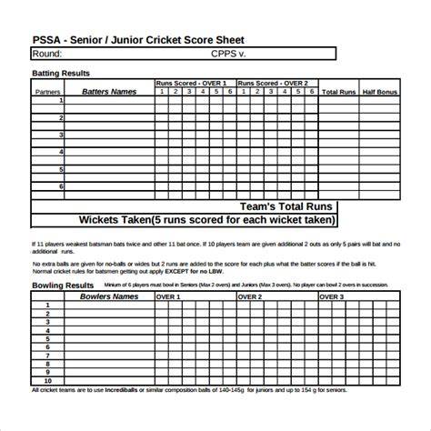 junior cricket score sheet template