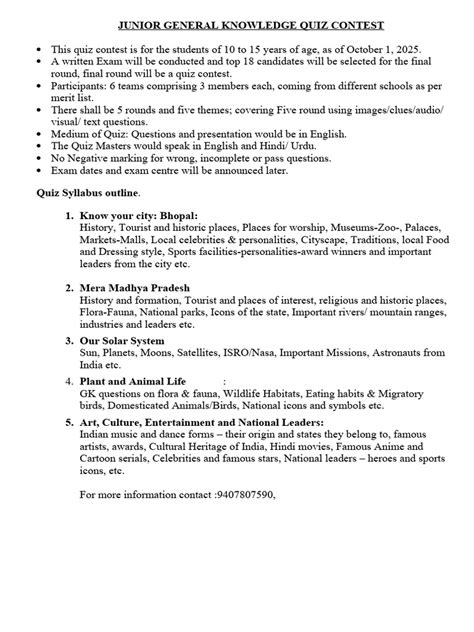 Junior General Knowledge Quiz With Answers