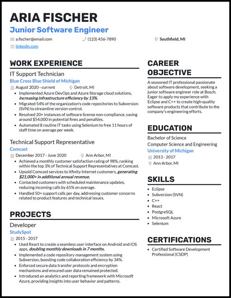 Junior Software Engineer Resumes