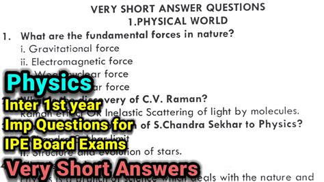 Read Online Junior Intermediate Physics Ipe Important Questions 