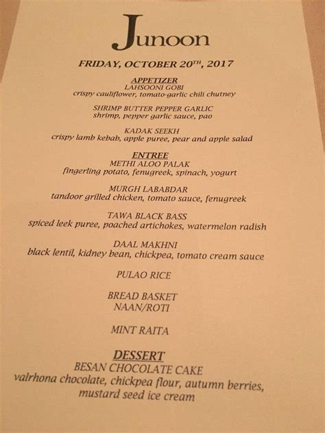 junoon new york menu