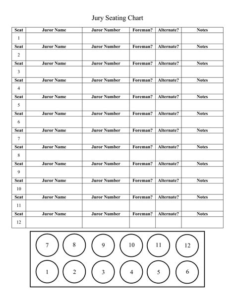 Juror Seating Chart Template Interactive