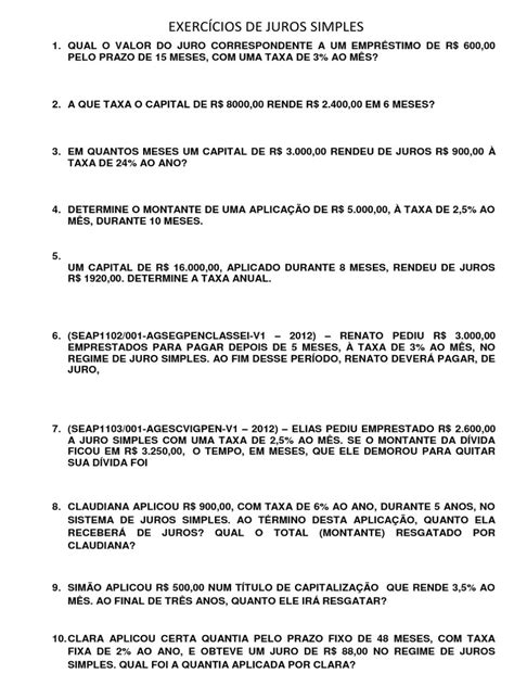 Juros Simples Exercicios