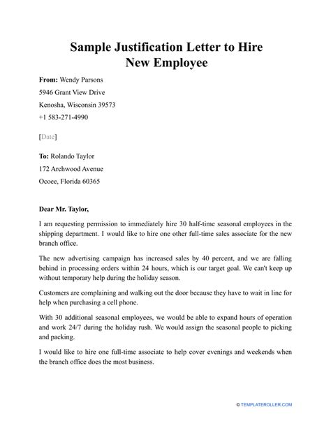 justification sample letter for employee sala