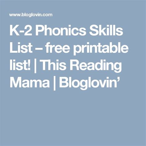 K 2 Phonics Skills List Free Printable List K 2 Grade - K-2 Grade