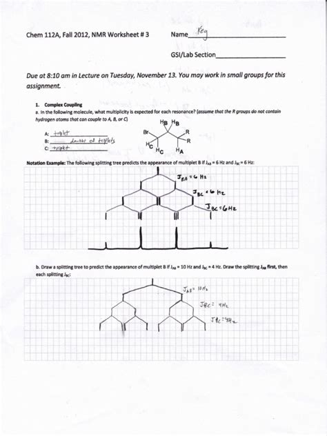 K Nmr Worksheet 2 04 18 Tripletquintet I Chem 3al Nmr Worksheet Answers - Chem 3al Nmr Worksheet Answers