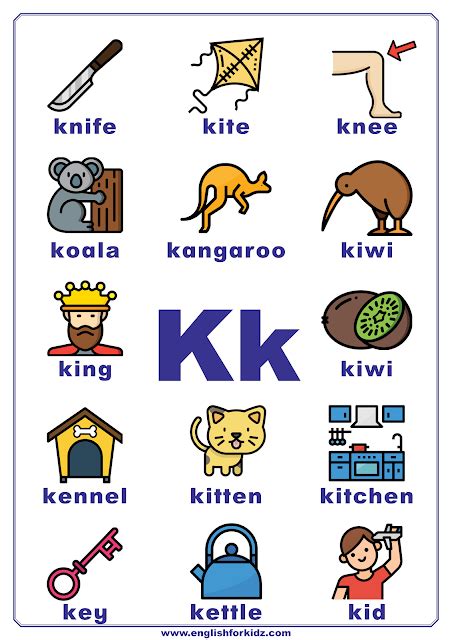 K Words For Kids Huge List And Free Preschool Words That Start With K - Preschool Words That Start With K