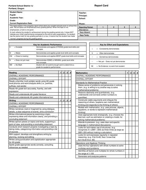 K4 Report Card Template