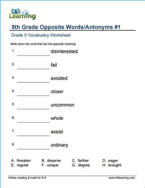 K5 Learning 5th Grade Vocabulary Worksheets K5 Learning Vocabulary Worksheets 5th Grade - Vocabulary Worksheets 5th Grade