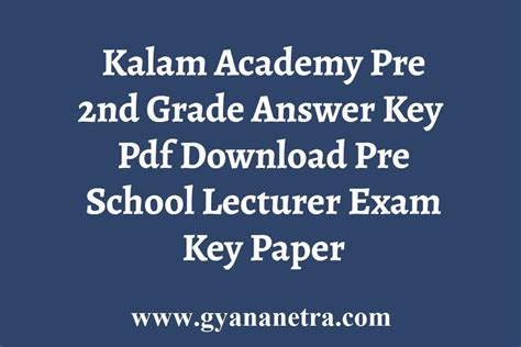 Kalam Academy Pre 2nd Grade Answer Key 2024 2nd Grade Answer Key - 2nd Grade Answer Key