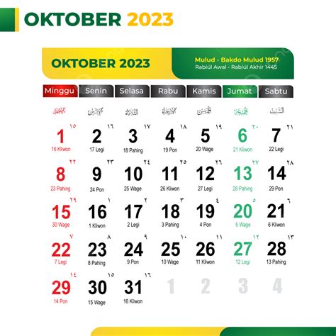 kalender bulan oktober 2023