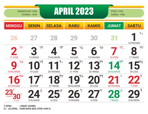 kalender jawa april 2023