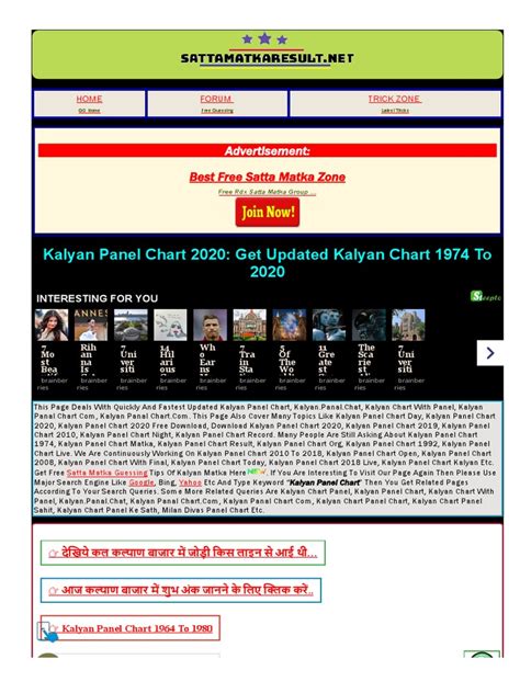 Kalyan Panel Chart 2020