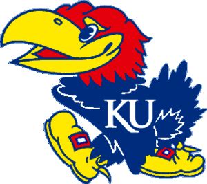 A neon version of the University of Kansas Jayhawk stands as a scaf