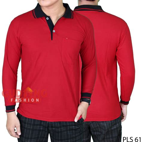 Kaos Berkerah Lengan Panjang  Jual Polo Polos Lengan Panjang Merah Kaos Kerah - Kaos Berkerah Lengan Panjang