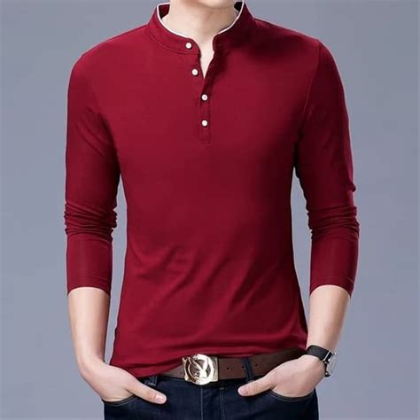 Kaos Kerah Lengan Panjang  Jual Kaos Kerah Lengan Panjang Pria Wanita Merah - Kaos Kerah Lengan Panjang