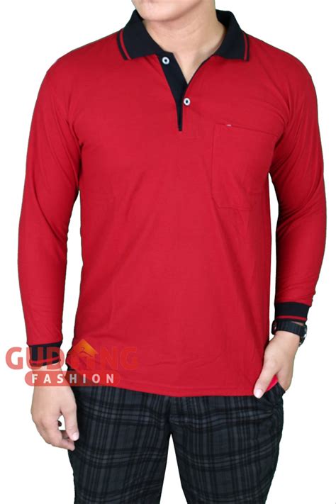 Kaos Kerah Lengan Panjang Kombinasi  Baju Olah Raga Berkerah Merah Kombinasi Kuning Jual - Kaos Kerah Lengan Panjang Kombinasi