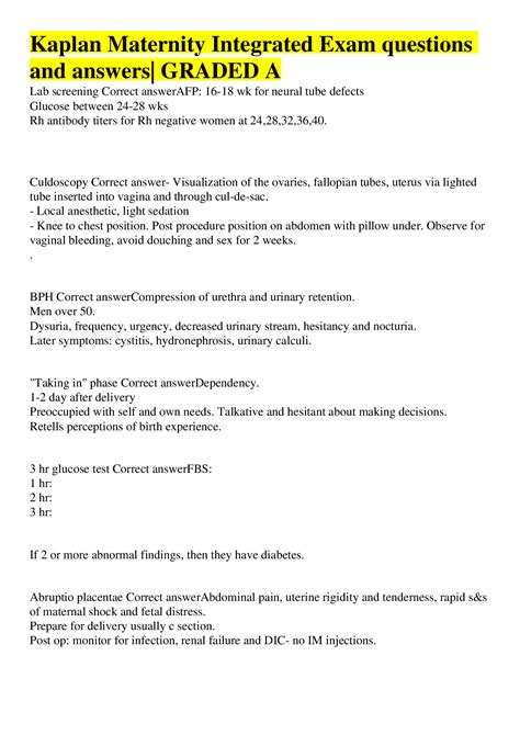 Kaplan Maternity Integrated Exam
