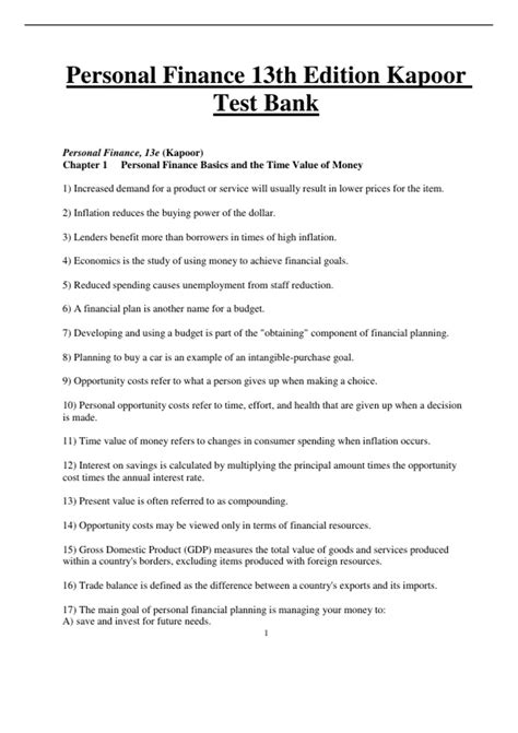 Kapoor Personal Finance Problems Answer Key