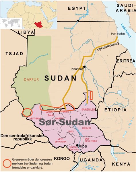 kart over sør sudan