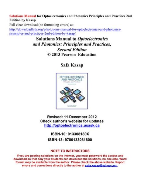 Full Download Kasap Optoelectronics And Photonics Solution Manual Pdf 