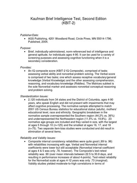 kaufman brief intelligence test second edition kbit 2