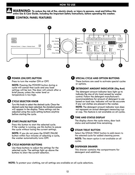 Download Kenmore Elite Washer User Guide 