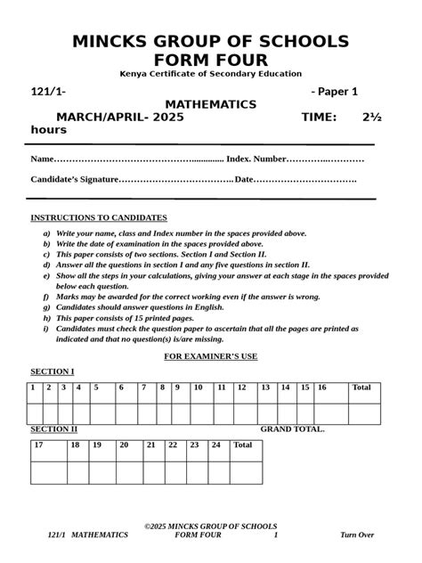Kenya Form Four Mathematics