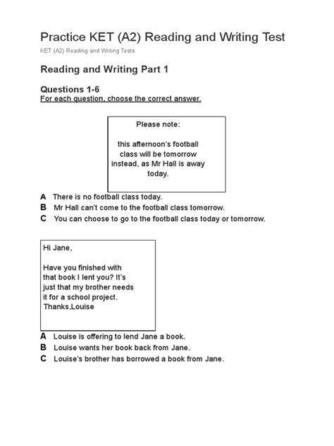 ket a2 for schools sample tests 4