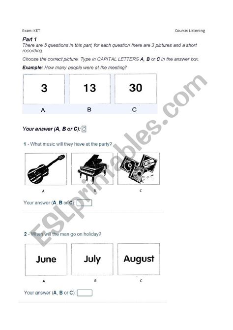 Ket Sample Papers Listening Comprehension