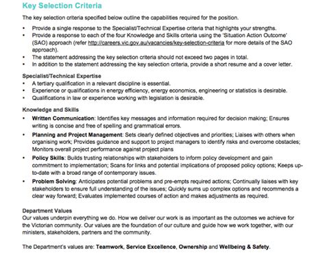 Key Selection Criteria Example Answers