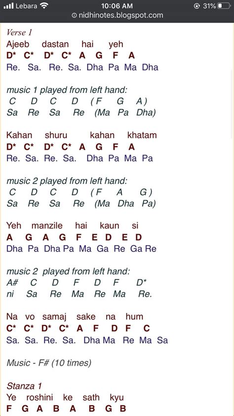 Keyboard Notes Hindi Songs