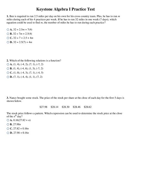 keystone exam algebra 1 module 2 answers