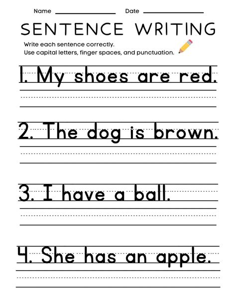 Kids Sentence Writing Practice Worksheet Practice Writing Sentences Worksheet - Practice Writing Sentences Worksheet