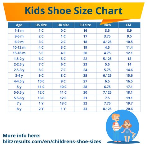 Kids Shoe Sizes Chart