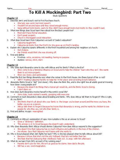 Kill Mockingbird Study Packet Answers