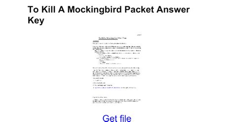 Read Kill Mockingbird Study Packet Answers 