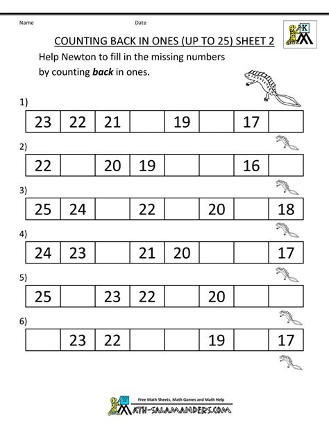Kindergarten Counting Worksheets Sequencing To 25 Math Salamanders Kindergarten Sequence Worksheets - Kindergarten Sequence Worksheets