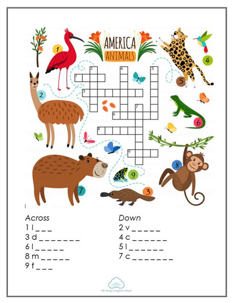 Kindergarten Crossword Animals Mr Greg X27 S English Kindergarten Crosswords - Kindergarten Crosswords