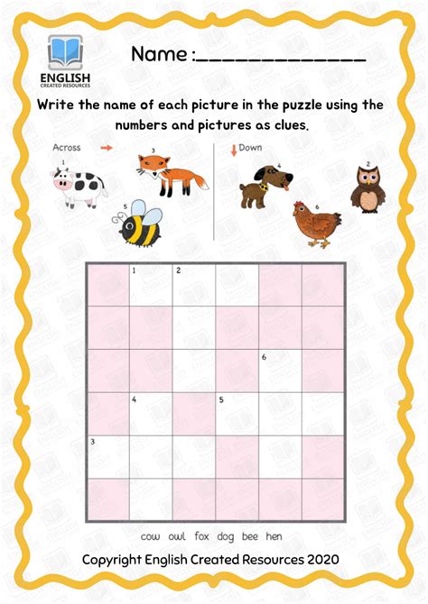 Kindergarten Crossword Puzzle English Created Resources Kindergarten Crosswords - Kindergarten Crosswords