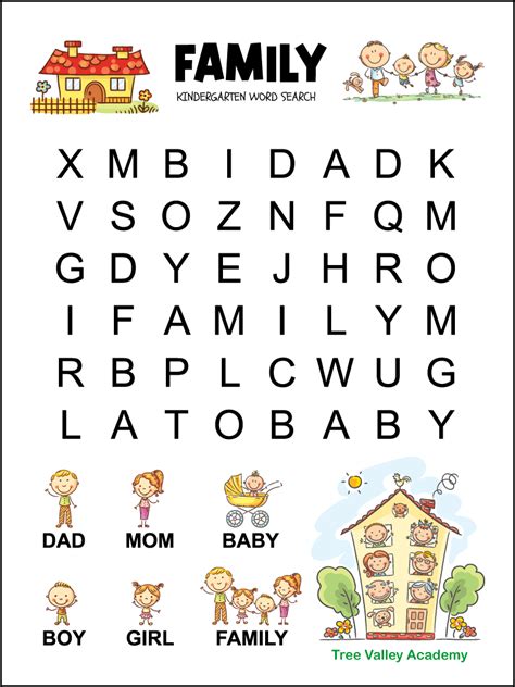 Kindergarten Family Word Search Tree Valley Academy Word Searches Kindergarten - Word Searches Kindergarten