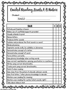 Kindergarten Guided Reading Checklists And Rubrics Tpt Reading Checklist For Kindergarten - Reading Checklist For Kindergarten