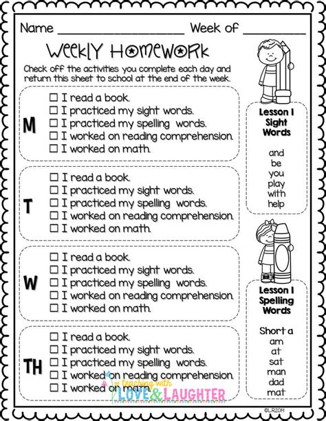 Kindergarten Homework Research   Kindergarten Weekly Homework - Kindergarten Homework Research