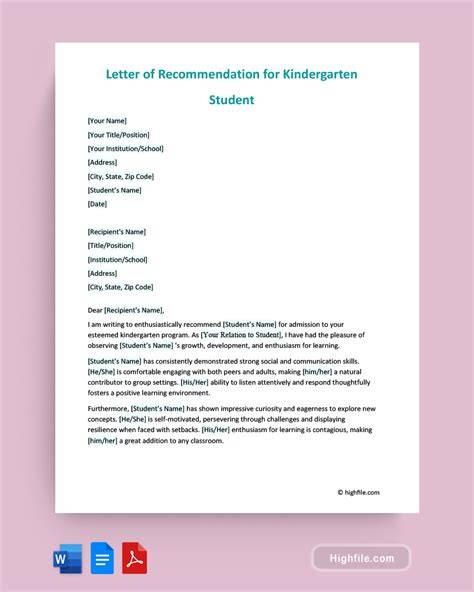 kindergarten letter of recommendation sample