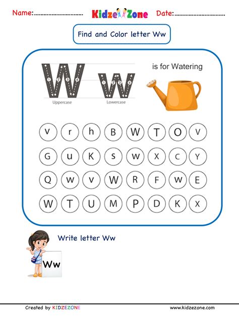 Kindergarten Letter W Worksheets Find And Color Kidzezone Letter W Kindergarten Worksheet - Letter W Kindergarten Worksheet